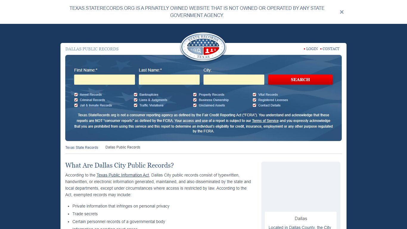 Dallas Arrest and Public Records | Texas.StateRecords.org